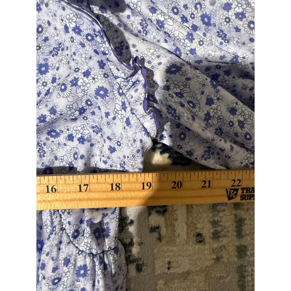 Hyacinth House Blue Floral Ric-Rac Trim Tiered Mini Babydoll Dress Womens XL - Picture 3 of 5